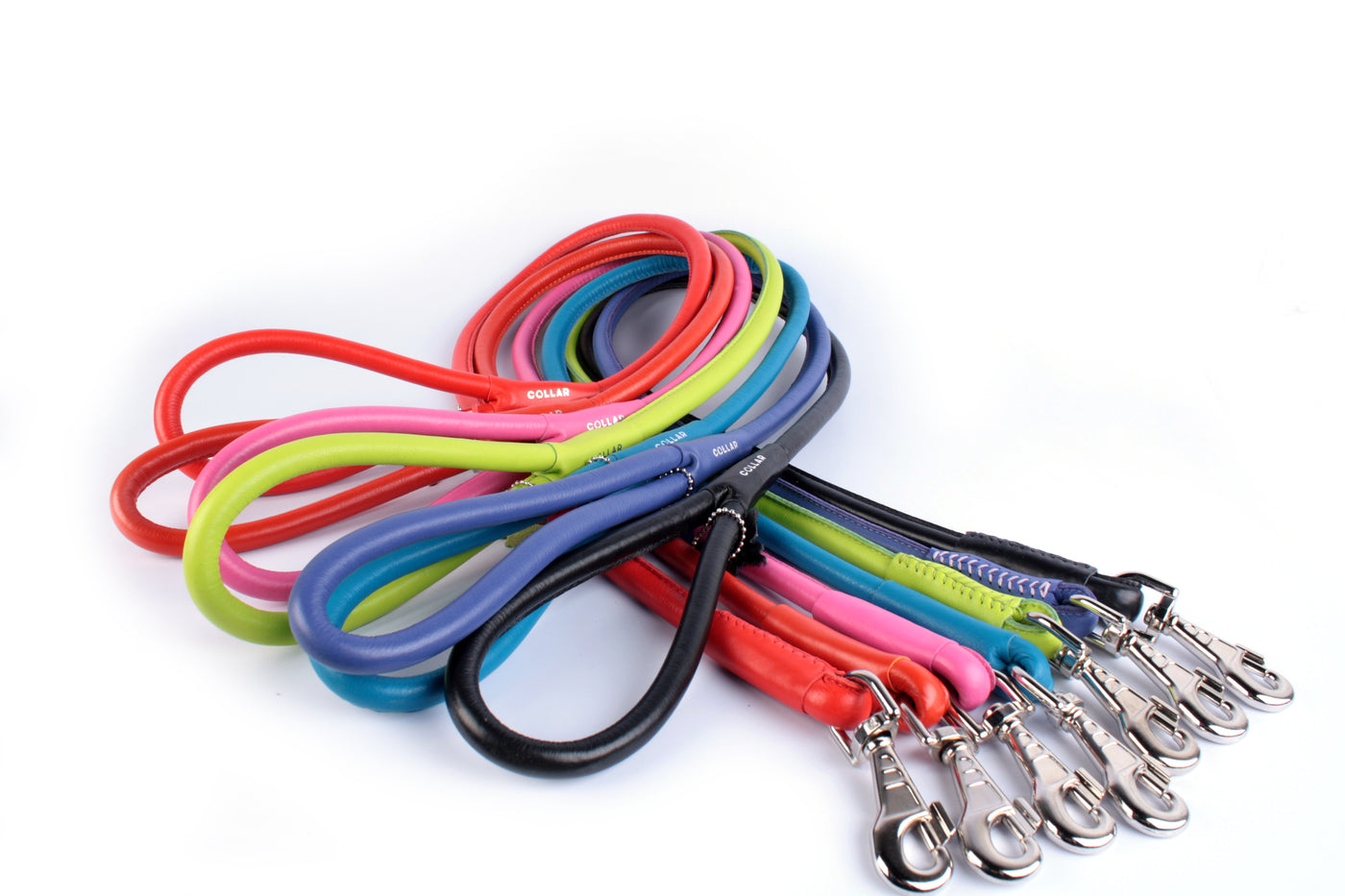Round-stitched leather dog leash - COLLAR GLAMOR - different colours