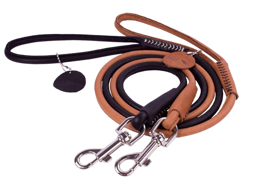Round-stitched leather dog leash - COLLAR SOFT - black or brown - 122 cm